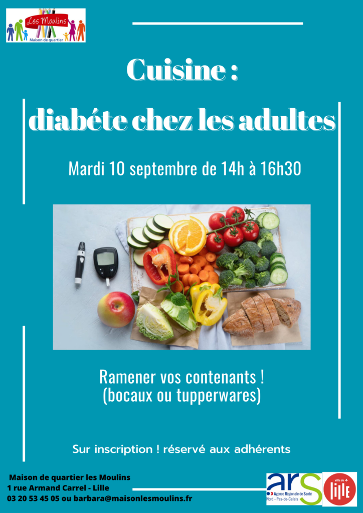 Atelier cuisine diabète pour adulte, le 10 septembre de 14h00 à 16h30