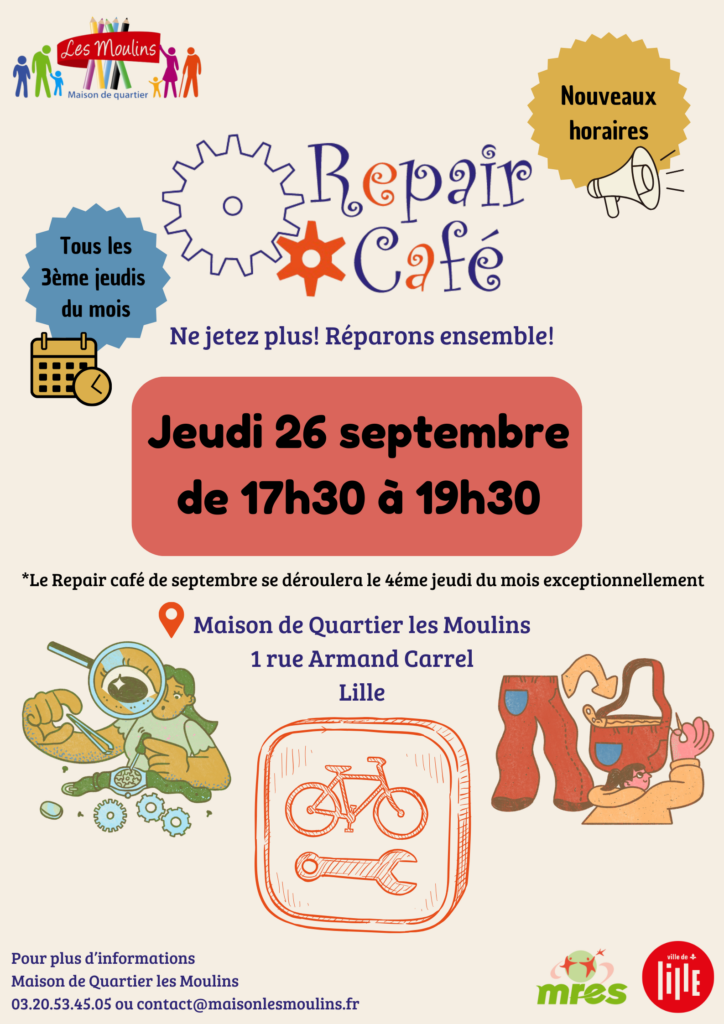 Le repair café fait sa rentrée le jeudi 26 septembre de 17h30 à 19h30