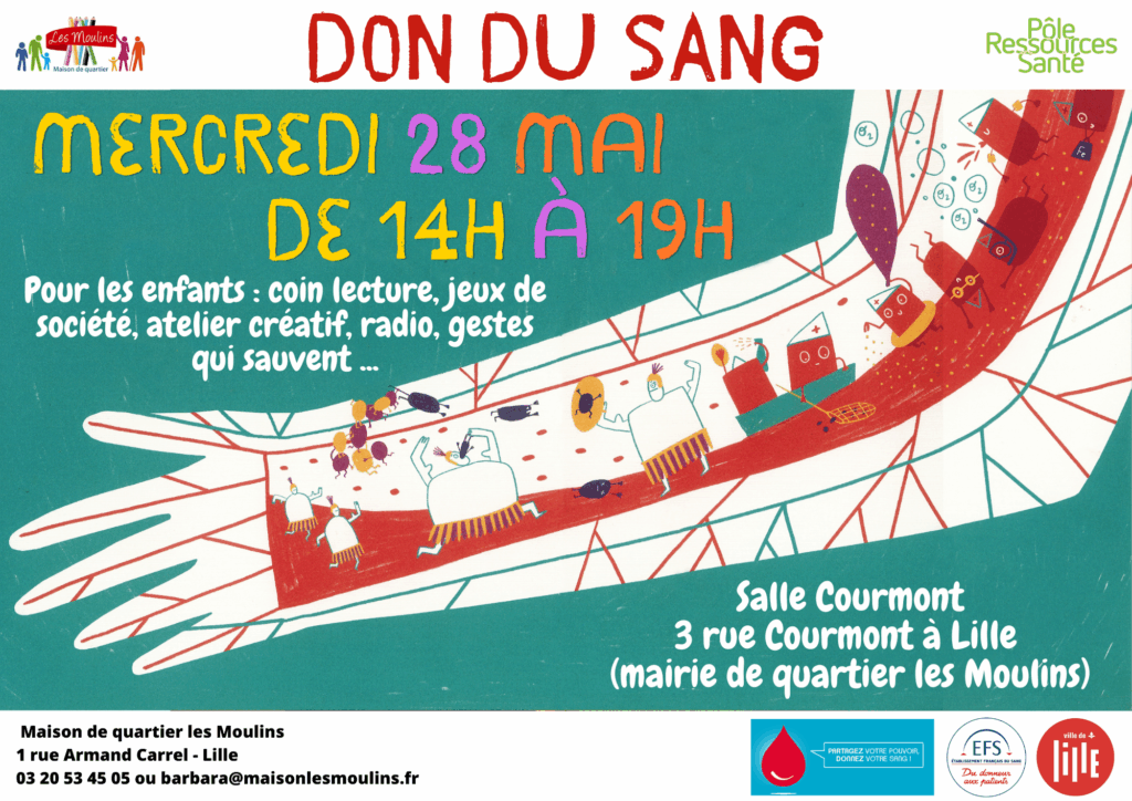 La maison de quartier Les Moulins en partenariat avec l'Institut Pasteur de Lille organise un don du sang